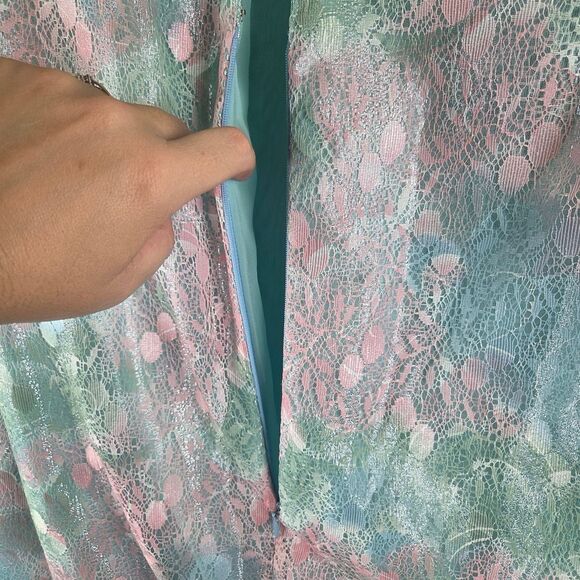Women's Vintage Judy Hornby Drop Waist Pastel Ruffle Lace Dress Size 14 - Picture 13 of 13